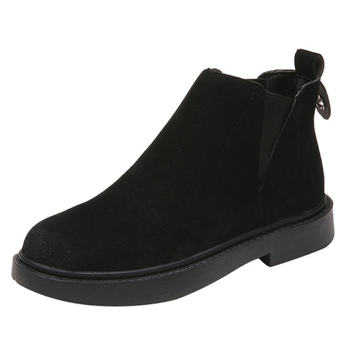 Women Round Toe Shoes Flat Booties Slip-On Suede Solid Color Shoes Martin Boots