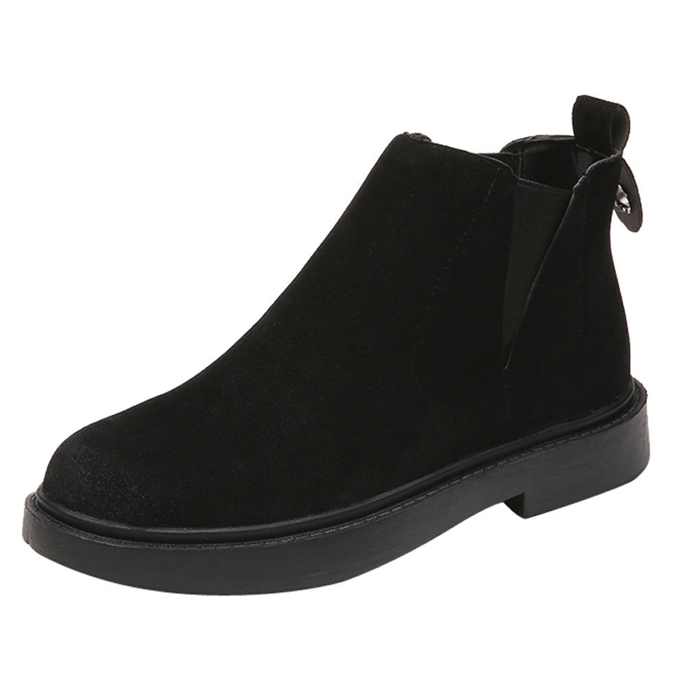Women Round Toe Shoes Flat Booties Slip-On Suede Solid Color Shoes Martin Boots