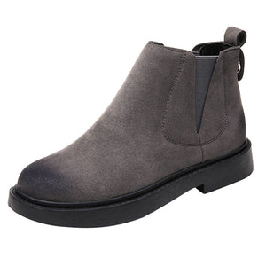 Women Round Toe Shoes Flat Booties Slip-On Suede Solid Color Shoes Martin Boots